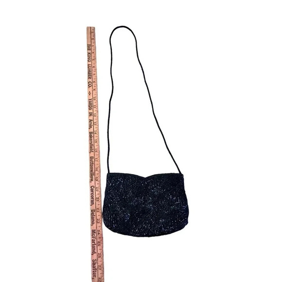 Women's Black Floral Beaded Inner Pocket Fully Lined Purse Handbag - Picture 2 of 5